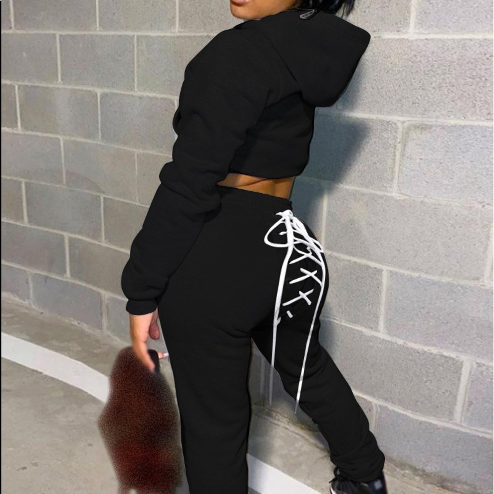 Hooded sweatsuit with lace sweat bottoms